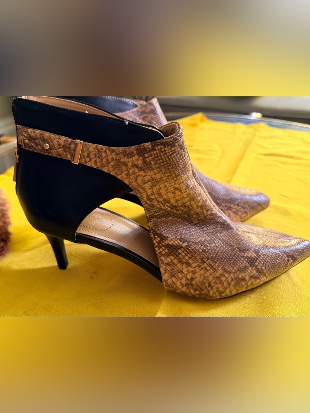 Jeffrey Campbell Brown Snake-Print and Black Cutout Heel Booties